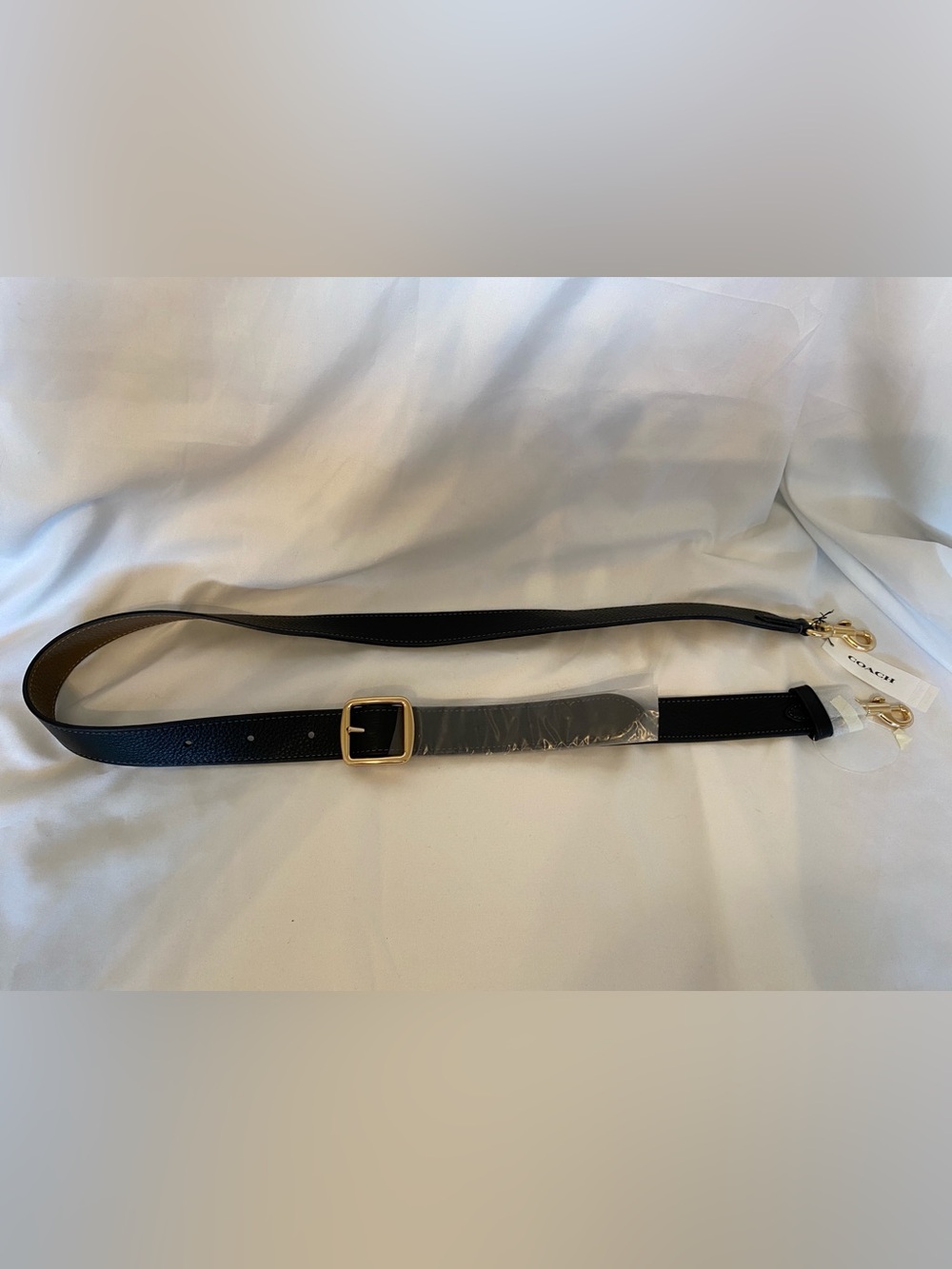 Coach Black & Brown Pebble Leather Reversible Adjustable Crossbody Strap,